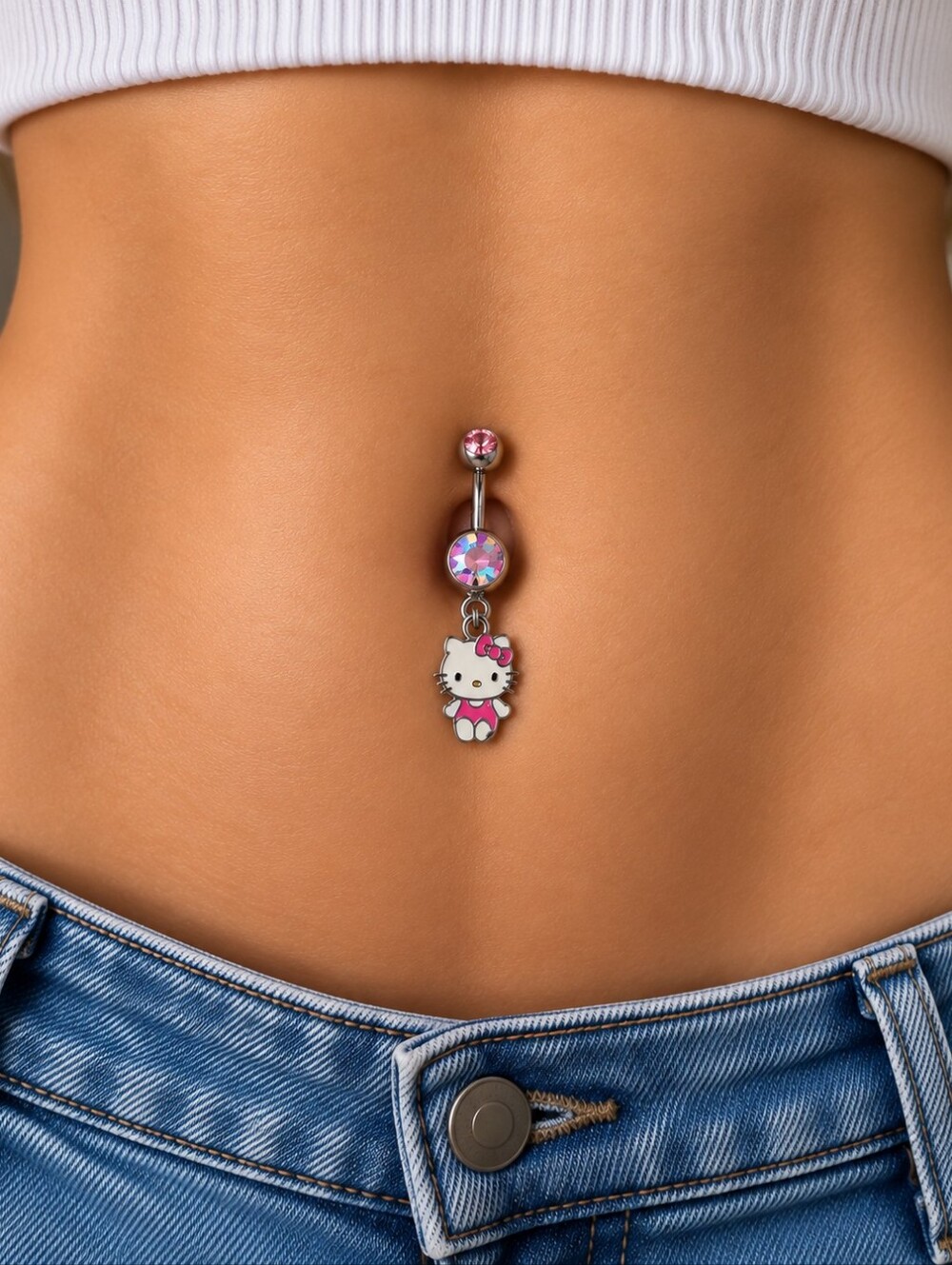 Hello Kitty Pink & Iridescent Gem Dangle Belly Ring 14G NWT